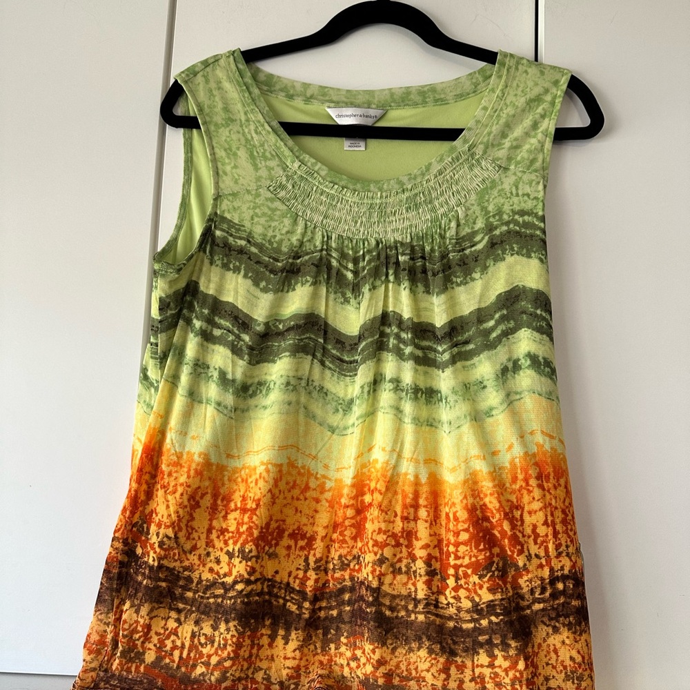 Christopher & Banks Green Smocked Tank Top Medium Sleeveless Blouse